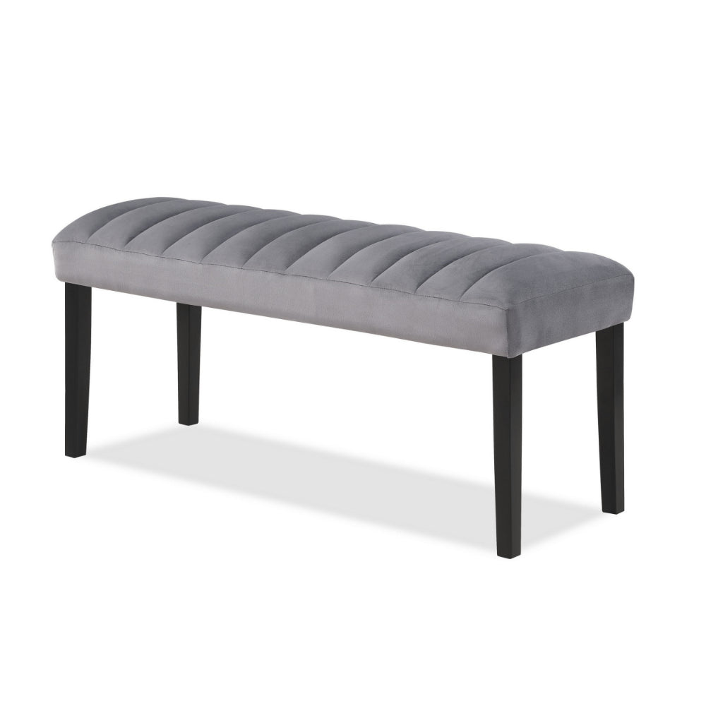 Marcus 46 Inch Dining Bench, Fabric Upholstery, Wood, Tufted, Gray, Black - BM310237