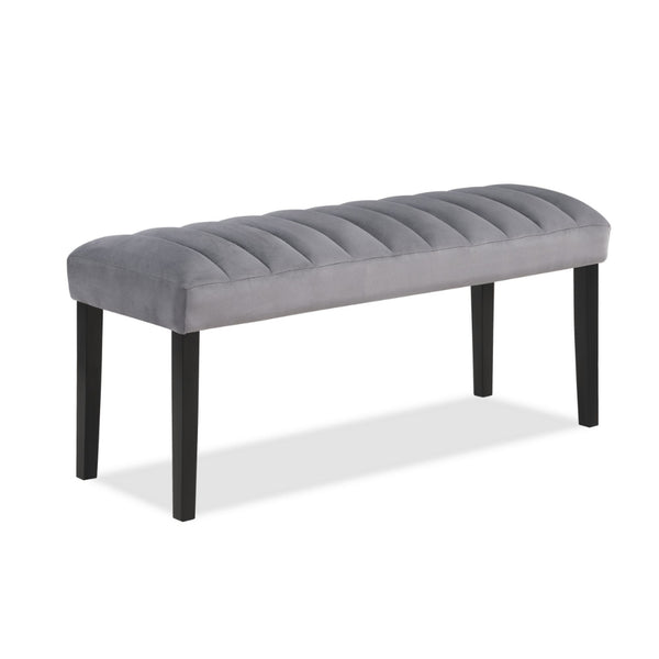 Marcus 46 Inch Dining Bench, Fabric Upholstery, Wood, Tufted, Gray, Black - BM310237