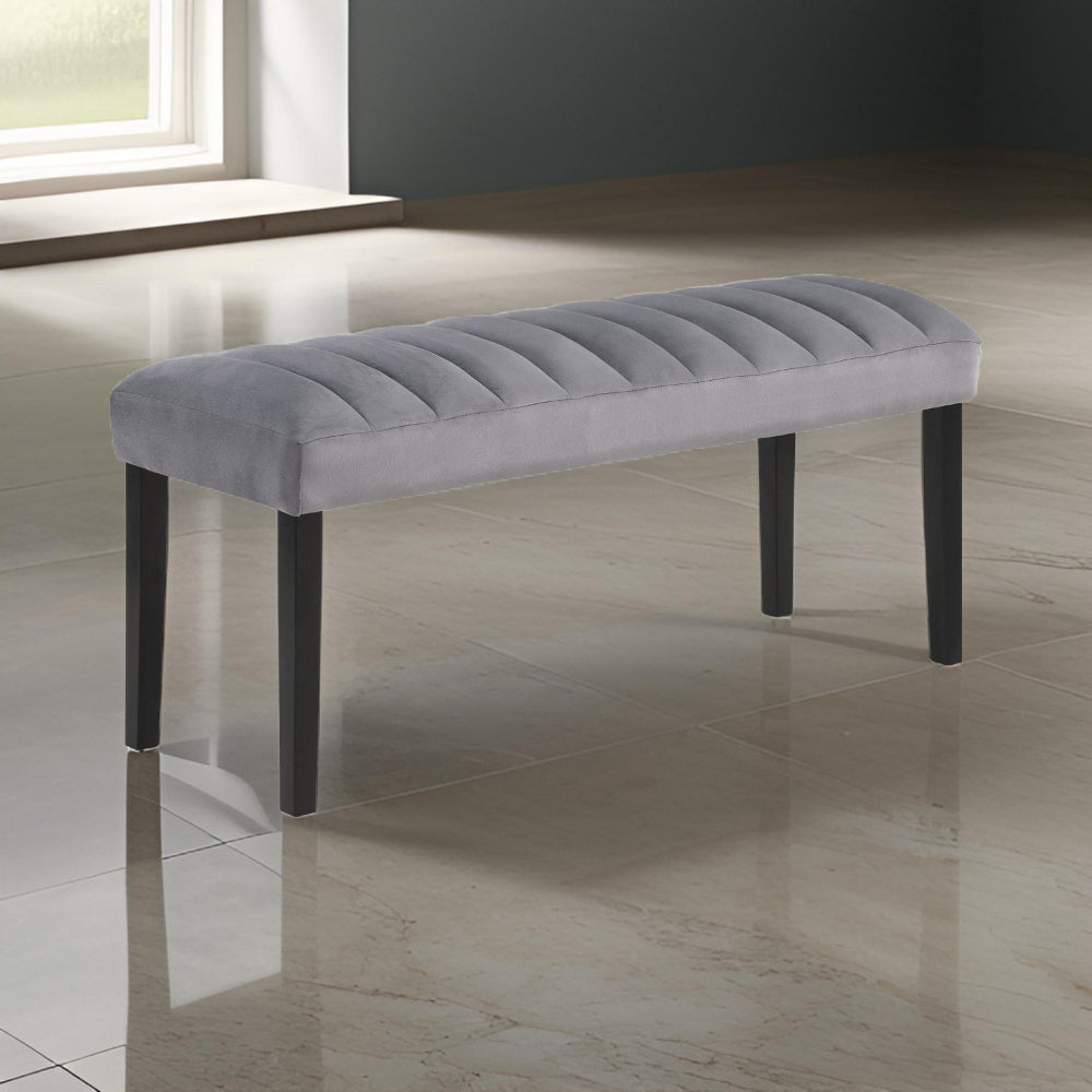 Marcus 46 Inch Dining Bench, Fabric Upholstery, Wood, Tufted, Gray, Black - BM310237