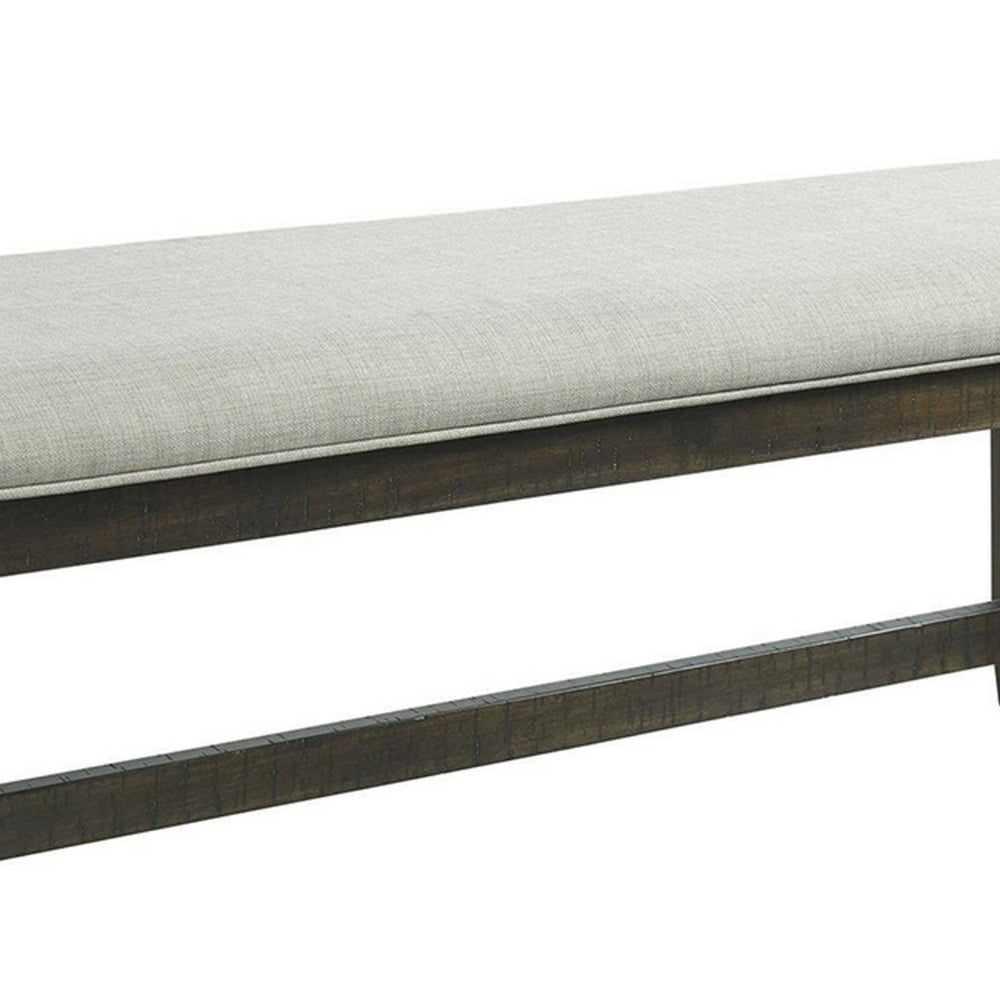 Cameron 50 Inch Bench, Brown Wood Frame, Gray Poly Linen Upholstery - BM310240