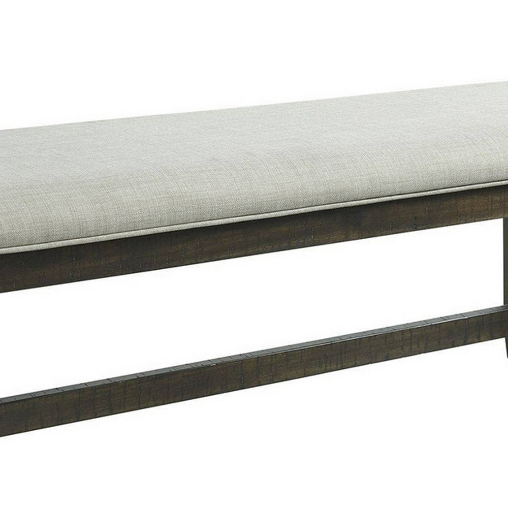 Benjara Cameron 50 Inch Bench, Brown Wood Frame, Gray Poly Linen ...