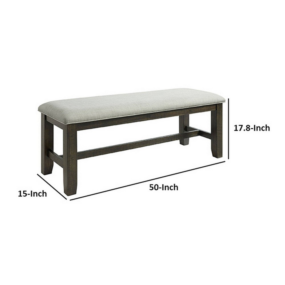 Cameron 50 Inch Bench, Brown Wood Frame, Gray Poly Linen Upholstery - BM310240