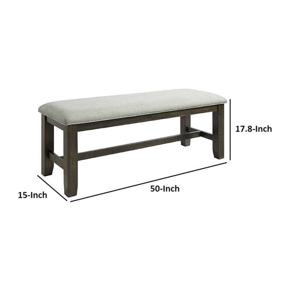 Cameron 50 Inch Bench, Brown Wood Frame, Gray Poly Linen Upholstery - BM310240