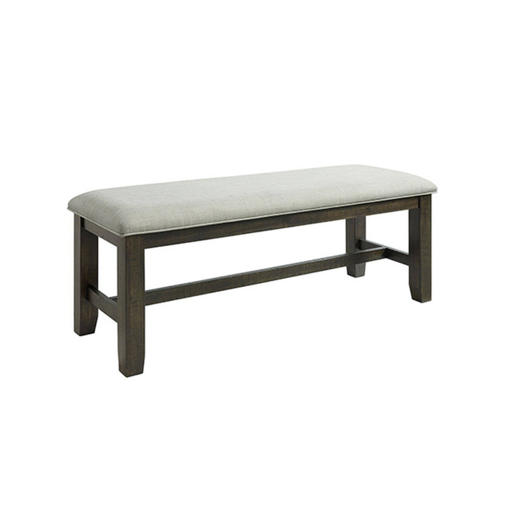 Cameron 50 Inch Bench, Brown Wood Frame, Gray Poly Linen Upholstery - BM310240