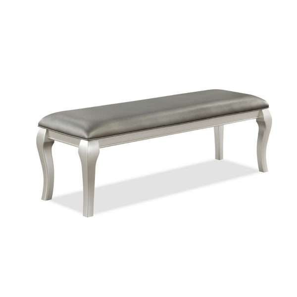 Harrison 52 Inch Bench, Wood Frame, Faux Leather, Cabriole Legs, Gray - BM310243