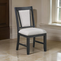 Jackson 19 Inch Side Chair Set of 2, Black Wood Frame, Off White Poly Linen - BM310248