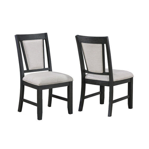 Jackson 19 Inch Side Chair Set of 2, Black Wood Frame, Off White Poly Linen - BM310248