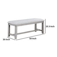 Peter 50 Inch Dining Bench, Fabric Upholstery, Cushioned, Driftwood Gray - BM310253