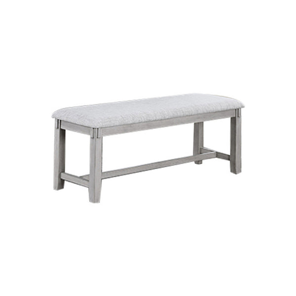 Peter 50 Inch Dining Bench, Fabric Upholstery, Cushioned, Driftwood Gray - BM310253