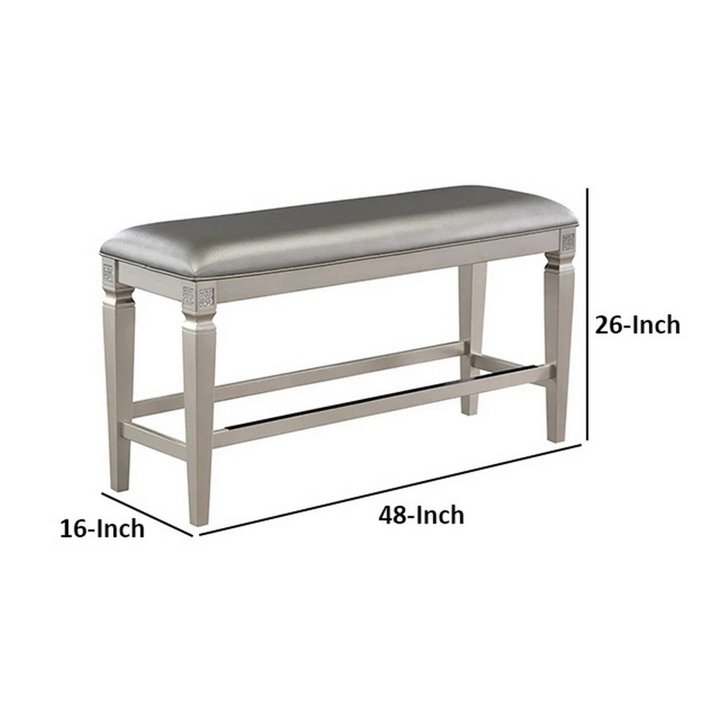 Scott 48 Inch Counter Height Bench, Wood Frame, Fabric Upholstery, Gray - BM310260