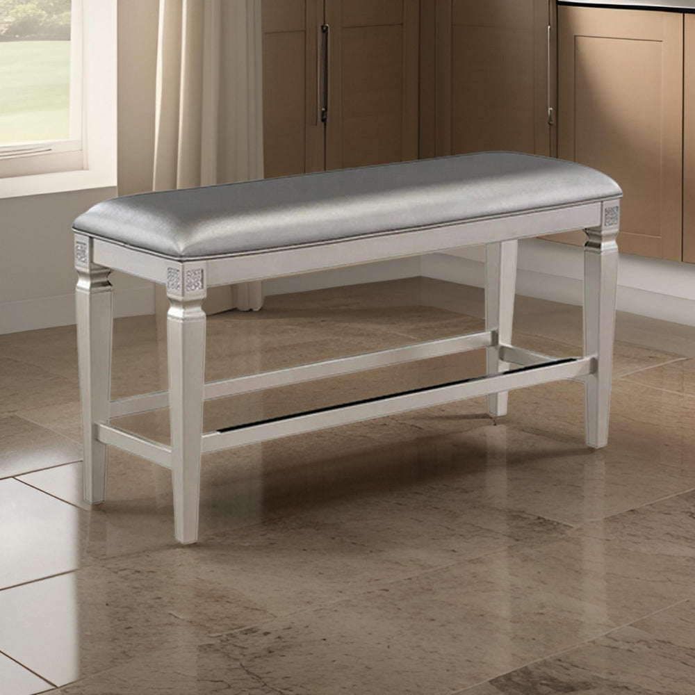 Scott 48 Inch Counter Height Bench, Wood Frame, Fabric Upholstery, Gray - BM310260