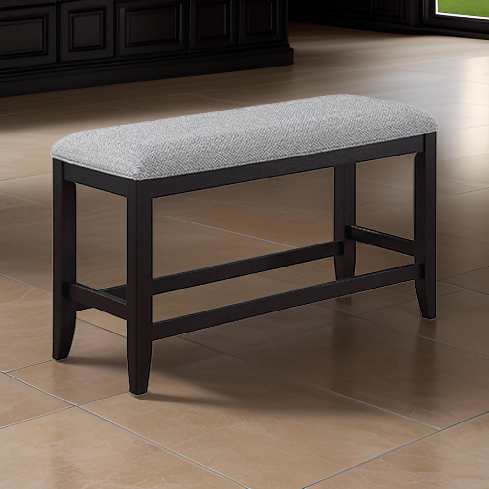 Kara 42 Inch Counter Height Bench, Wood Frame, Fabric Upholstery, Gray - BM310265