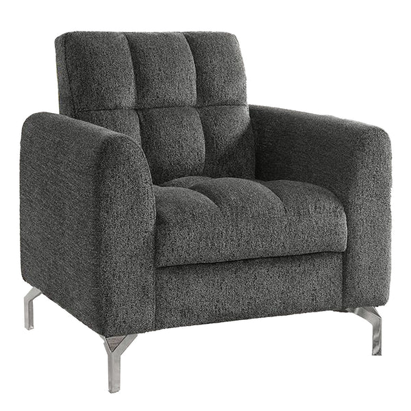 Lupe 35 Inch Chair, Biscuit Tufted, Chrome Legs, Gray Chenille Upholstery - BM310892