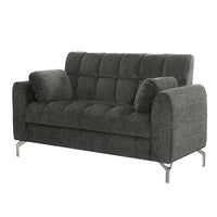 Lupe 56 Inch Loveseat, Biscuit Tufted, Chrome Legs, Chenille, Dark Gray - BM310893