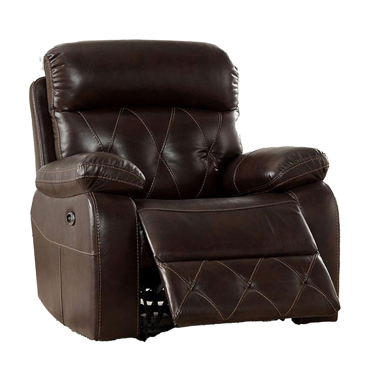 Dudd 37 Inch Power Glider Recliner with USB Port, Faux Leather, Brown - BM310898