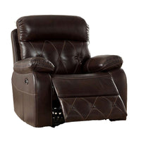 Dudd 37 Inch Power Glider Recliner with USB Port, Faux Leather, Brown - BM310898