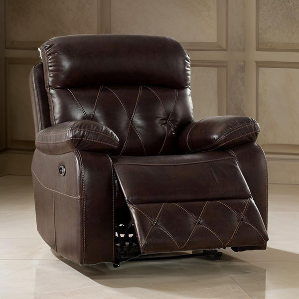 Dudd 37 Inch Power Glider Recliner with USB Port, Faux Leather, Brown - BM310898