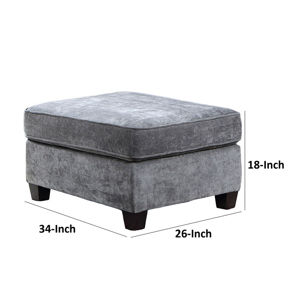 34 Inch Ottoman, Box Seat Cushion, Aligned Welt Trim, Chenille, Gray  - BM310904