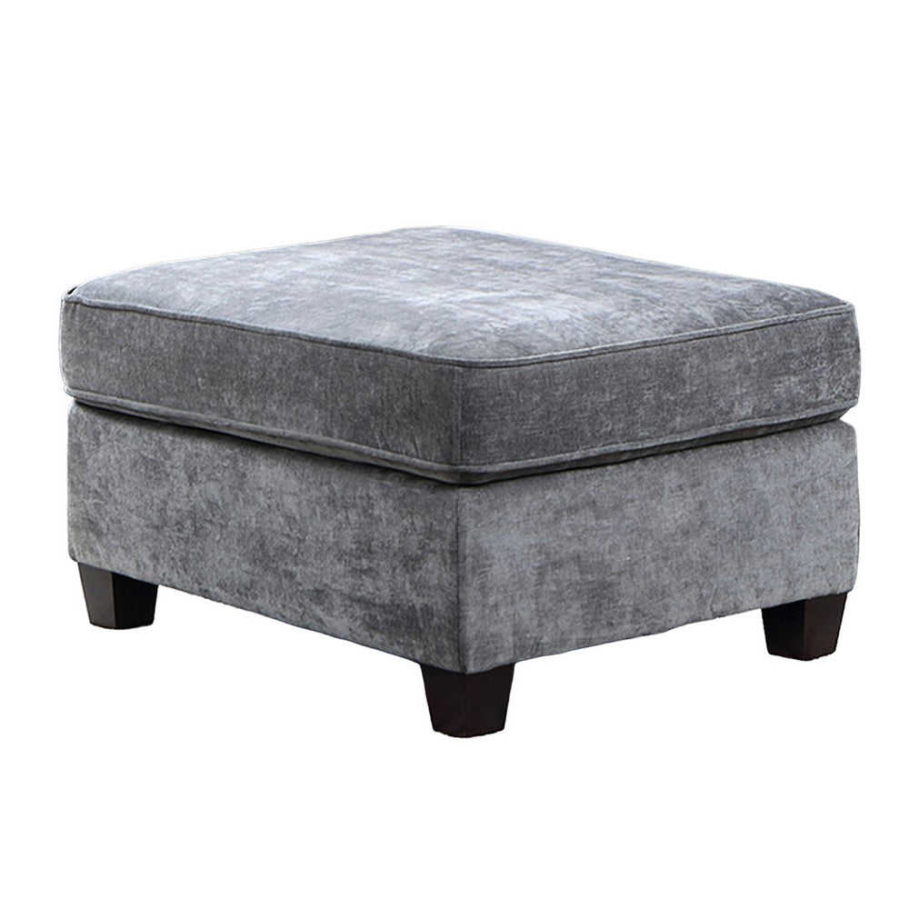 34 Inch Ottoman, Box Seat Cushion, Aligned Welt Trim, Chenille, Gray  - BM310904