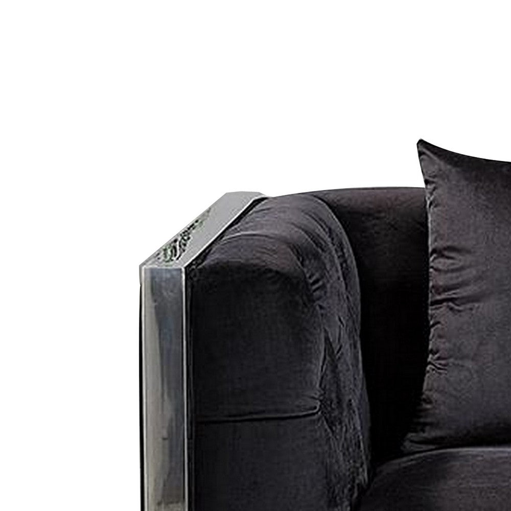 Vade 39 Inch Accent Chair, Stainless Steel Frame, Tufted Black Flannelette - BM310905