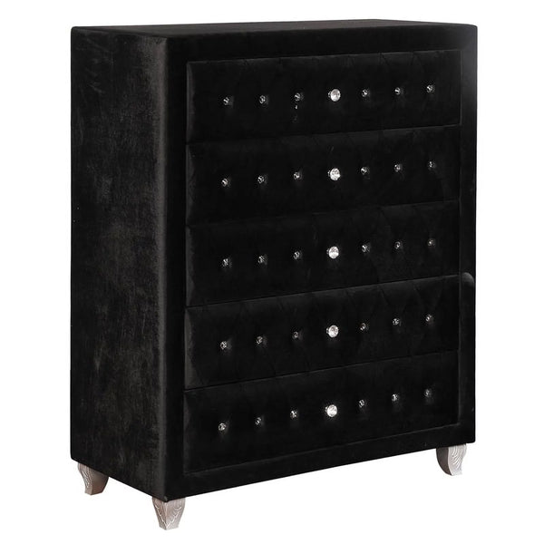 Zoha 49 Inch Tall Dresser Chest, 5 Drawer, Cabriole Legs, Black Fabric - BM310909