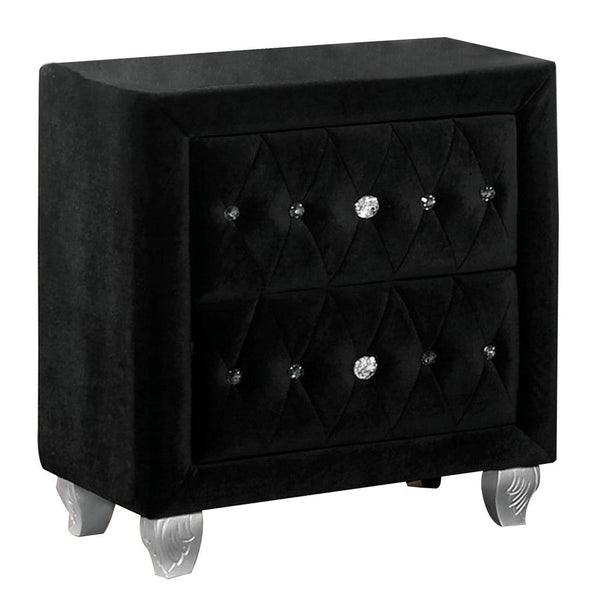 Zoha 26 Inch Nightstand, 2 Drawer, Cabriole Legs, Wood, Black Upholstery - BM310911