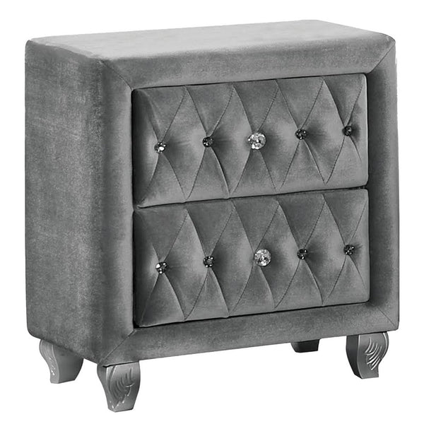 Zoha 26 Inch Nightstand, 2 Drawer, Cabriole Legs, Wood, Gray Upholstery - BM310914