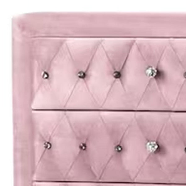 Zoha 49 Inch Tall Dresser Chest, 5 Drawer, Cabriole Legs, Pink Upholstery - BM310915