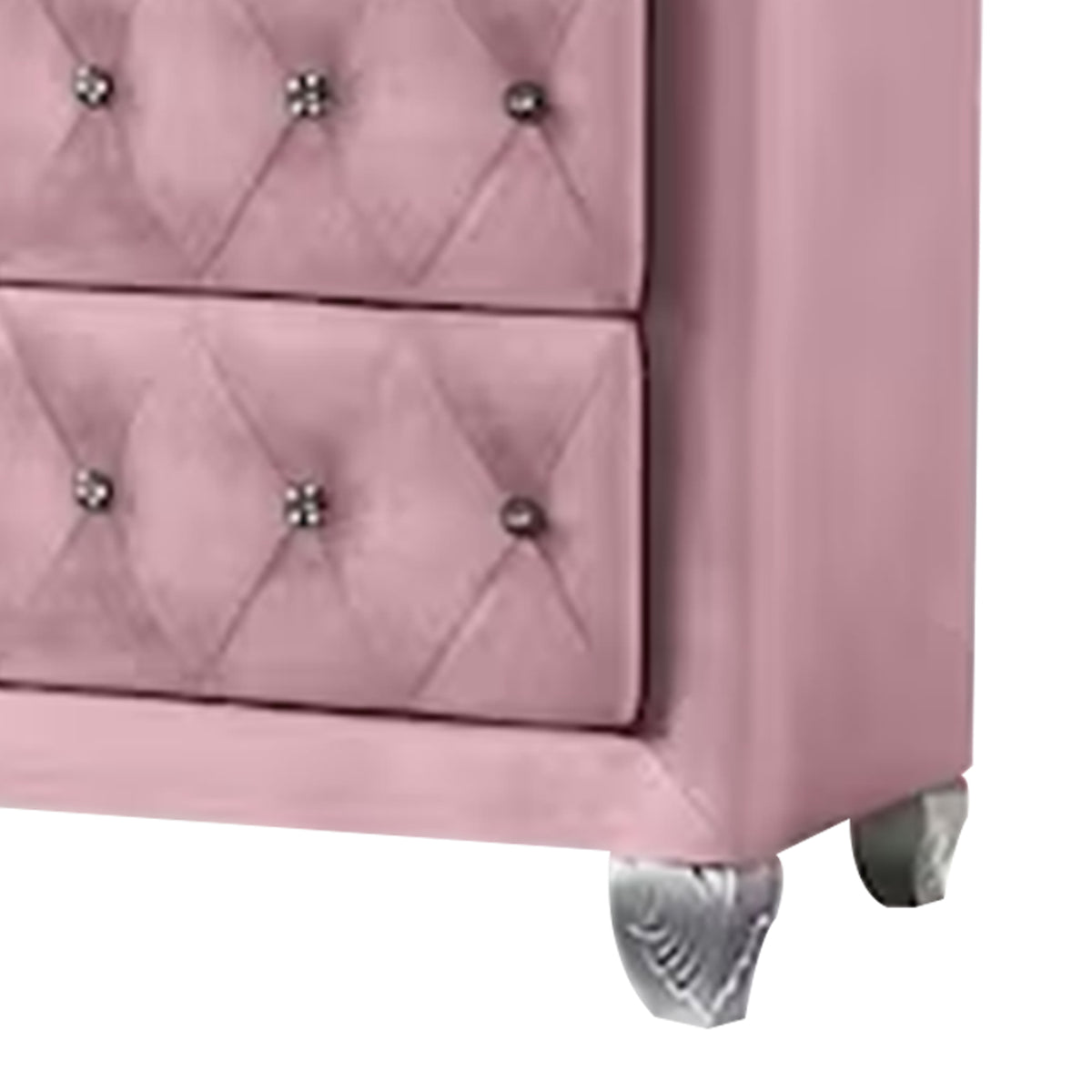 Zoha 49 Inch Tall Dresser Chest, 5 Drawer, Cabriole Legs, Pink Upholstery - BM310915