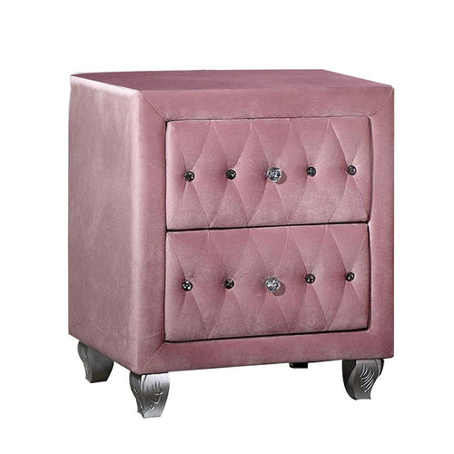 Zoha 26 Inch Nightstand, 2 Drawer, Cabriole Legs, Wood, Pink Upholstery - BM310917