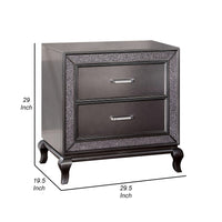 Ony 30 Inch Nightstand, 2 Drawers, Solid Wood, Chrome, Graphite Gray Finish - BM310925