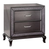 Ony 30 Inch Nightstand, 2 Drawers, Solid Wood, Chrome, Graphite Gray Finish - BM310925