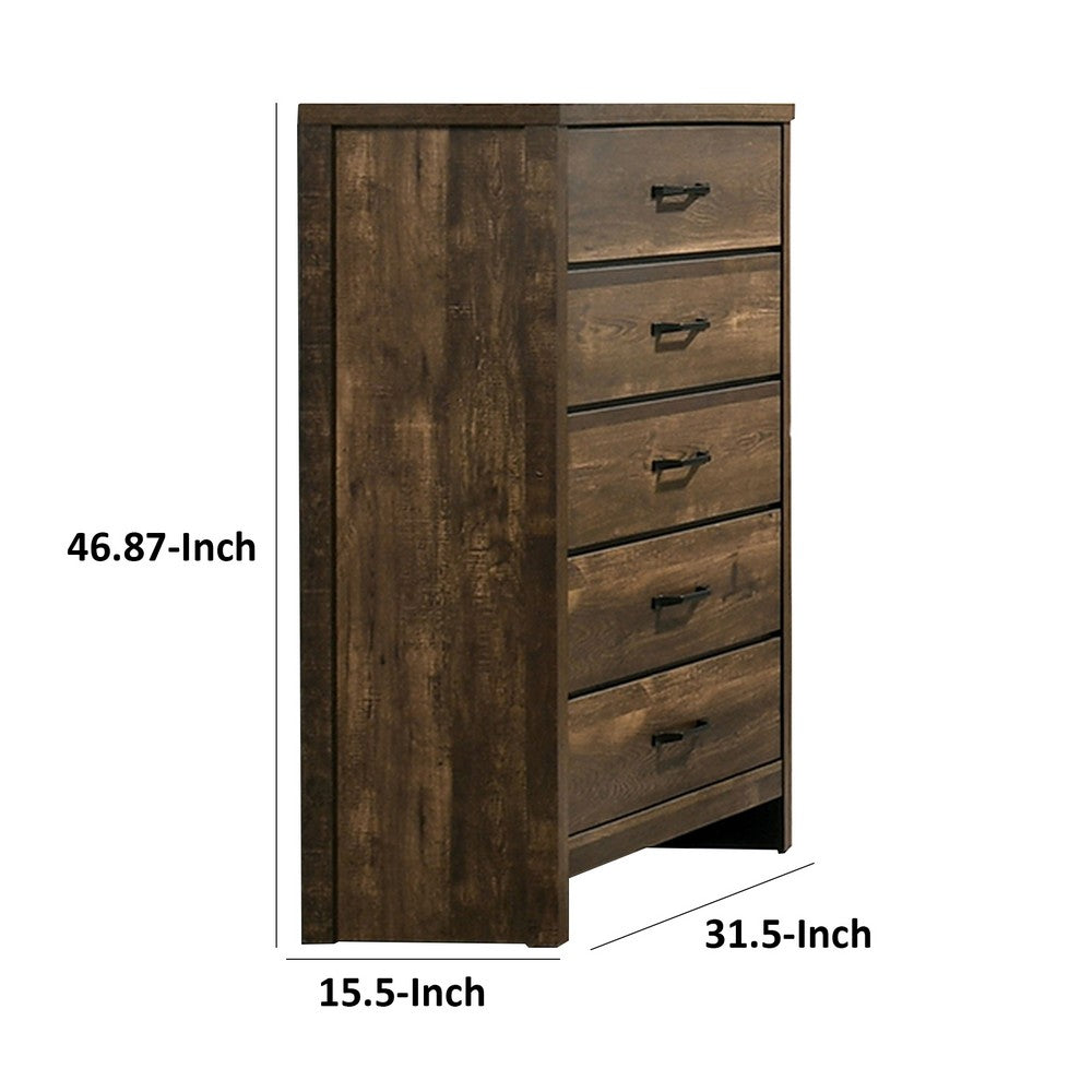 47 Inch Tall Dresser Chest with 5 Drawers, Wood Grains, Light Brown - BM310930