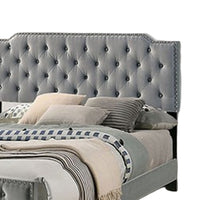 Agapi California King Bed, Button Tufted, Nailhead Trim, Gray Upholstery - BM310942