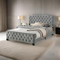 Agapi California King Bed, Button Tufted, Nailhead Trim, Gray Upholstery - BM310942