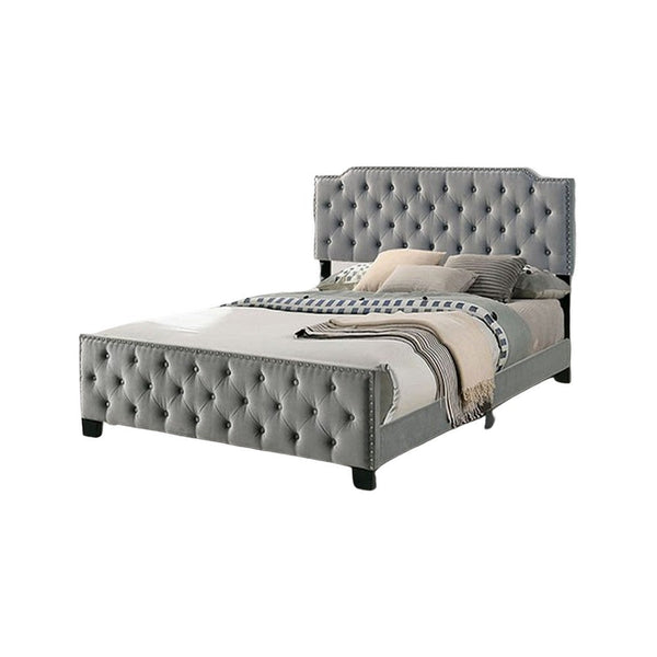 Agapi California King Bed, Button Tufted, Nailhead Trim, Gray Upholstery - BM310942