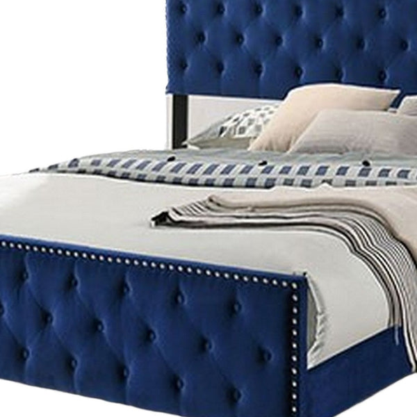 Agapi California King Bed, Button Tufted, Nailhead Trim, Navy Upholstery - BM310943