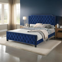 Agapi California King Bed, Button Tufted, Nailhead Trim, Navy Upholstery - BM310943