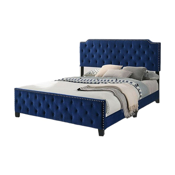 Agapi California King Bed, Button Tufted, Nailhead Trim, Navy Upholstery - BM310943