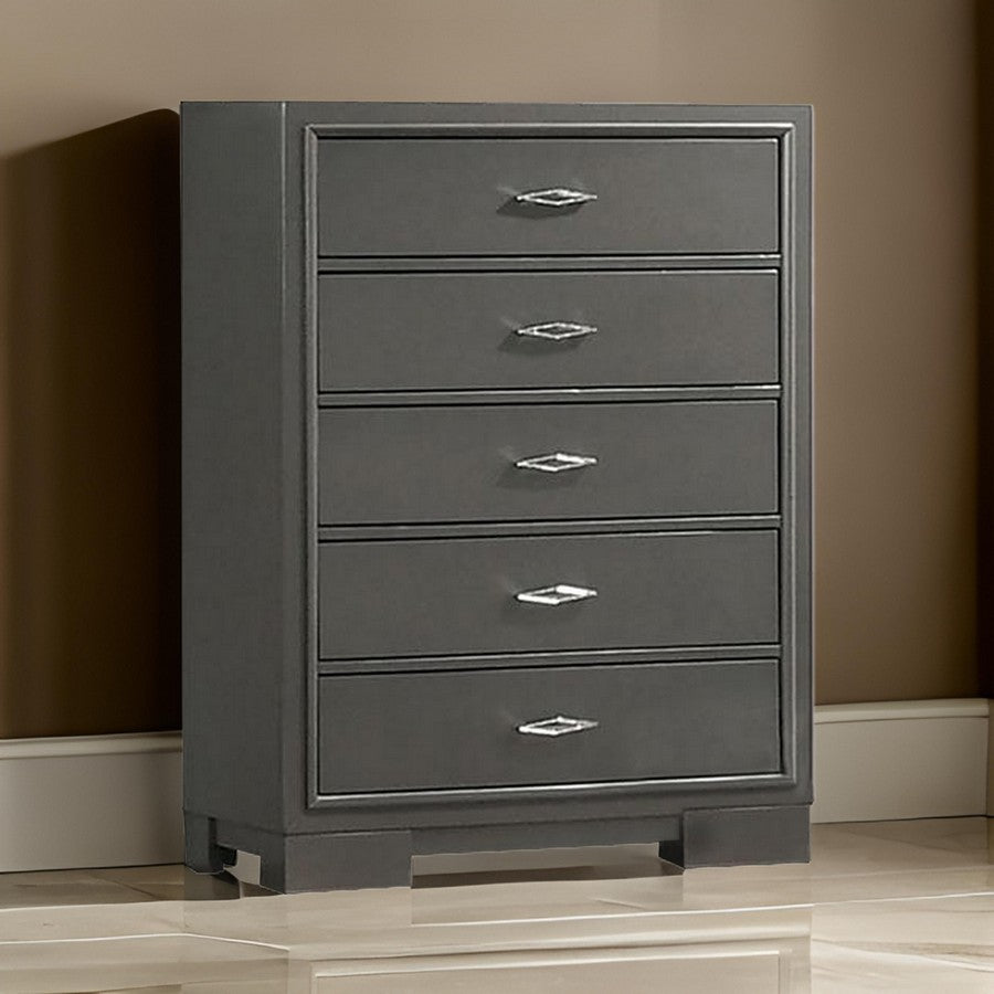 Aliso 47 Inch Tall Dresser Chest, 5 Drawers, Solid Wood, Dark Gray Finish - BM310944