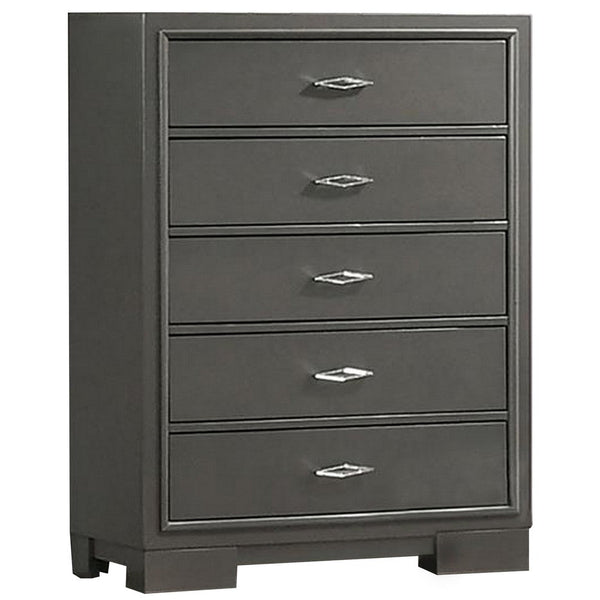 Aliso 47 Inch Tall Dresser Chest, 5 Drawers, Solid Wood, Dark Gray Finish - BM310944