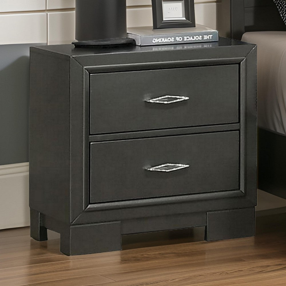 Aliso 23 Inch Nightstand, 2 Drawers, Bracket Feet, Solid Wood, Dark Gray  - BM310946