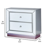 Donna 26 Inch Nightstand, 2 Drawers, LED Light, USB Port, Mirror, Silver - BM310949