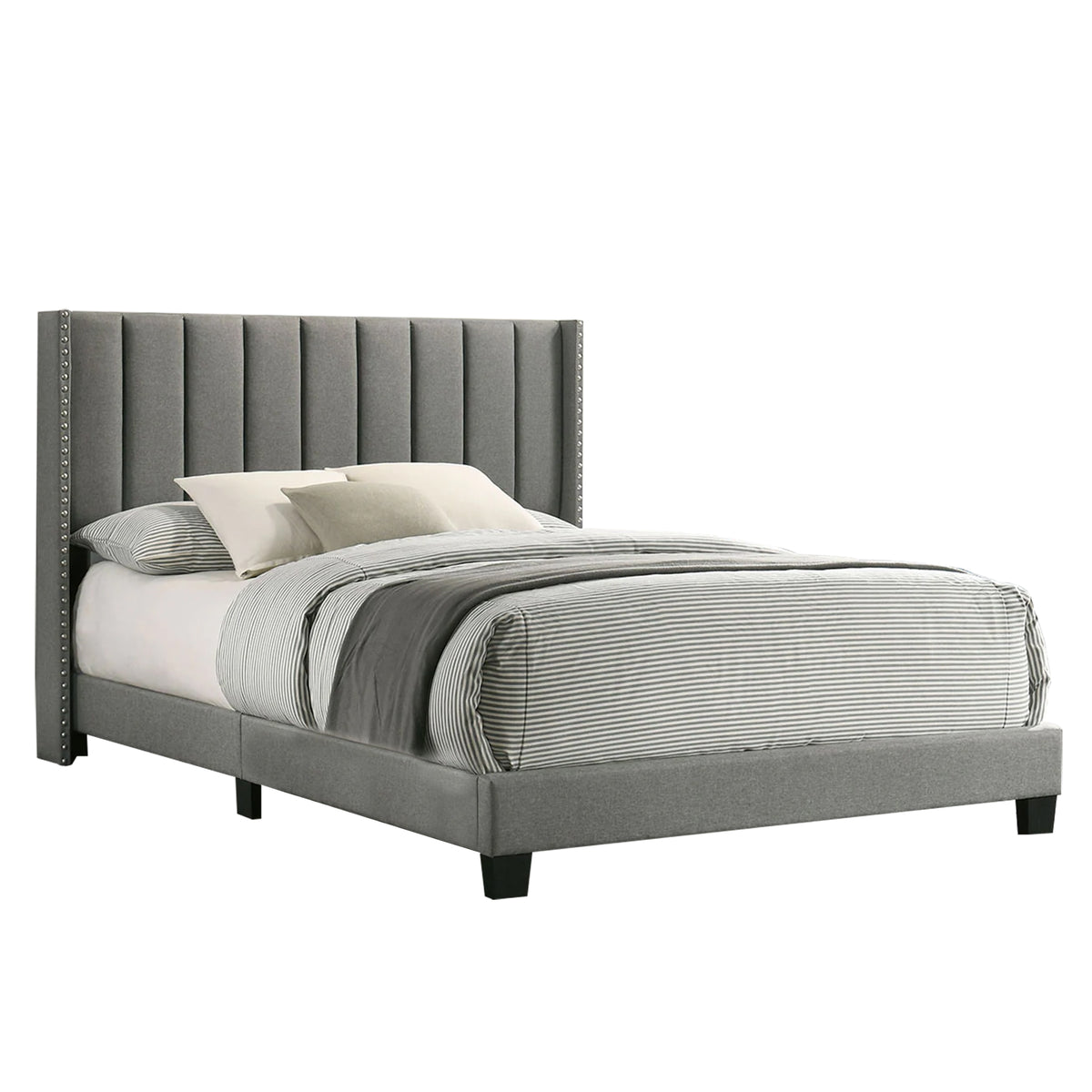 Kail California King Bed, Wingback, Channel Tuft, Light Gray Upholstery - BM310950