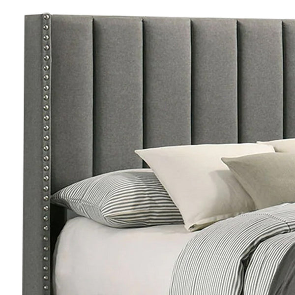 Kail California King Bed, Wingback, Channel Tuft, Light Gray Upholstery - BM310950