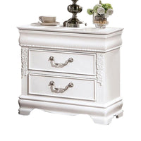 Aleci 24 Inch Nightstand, 2 Drawers, Carved Details, Solid Wood, White  - BM310969