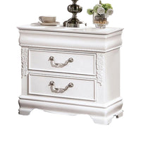 Aleci 24 Inch Nightstand, 2 Drawers, Carved Details, Solid Wood, White  - BM310969
