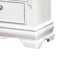 Aleci 24 Inch Nightstand, 2 Drawers, Carved Details, Solid Wood, White  - BM310969
