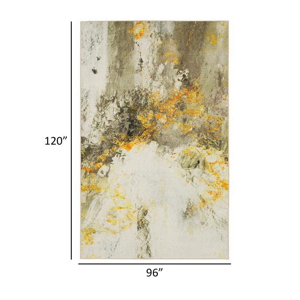 Navi 8 x 10 Large Area Rug, Marble Pattern, Latex Back, Gold Abstract, Gray - BM310970