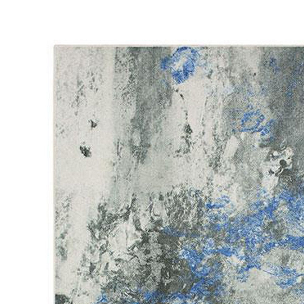 Navi 8 x 10 Large Area Rug, Marble Pattern, Latex Back, Blue Abstract, Gray - BM310972